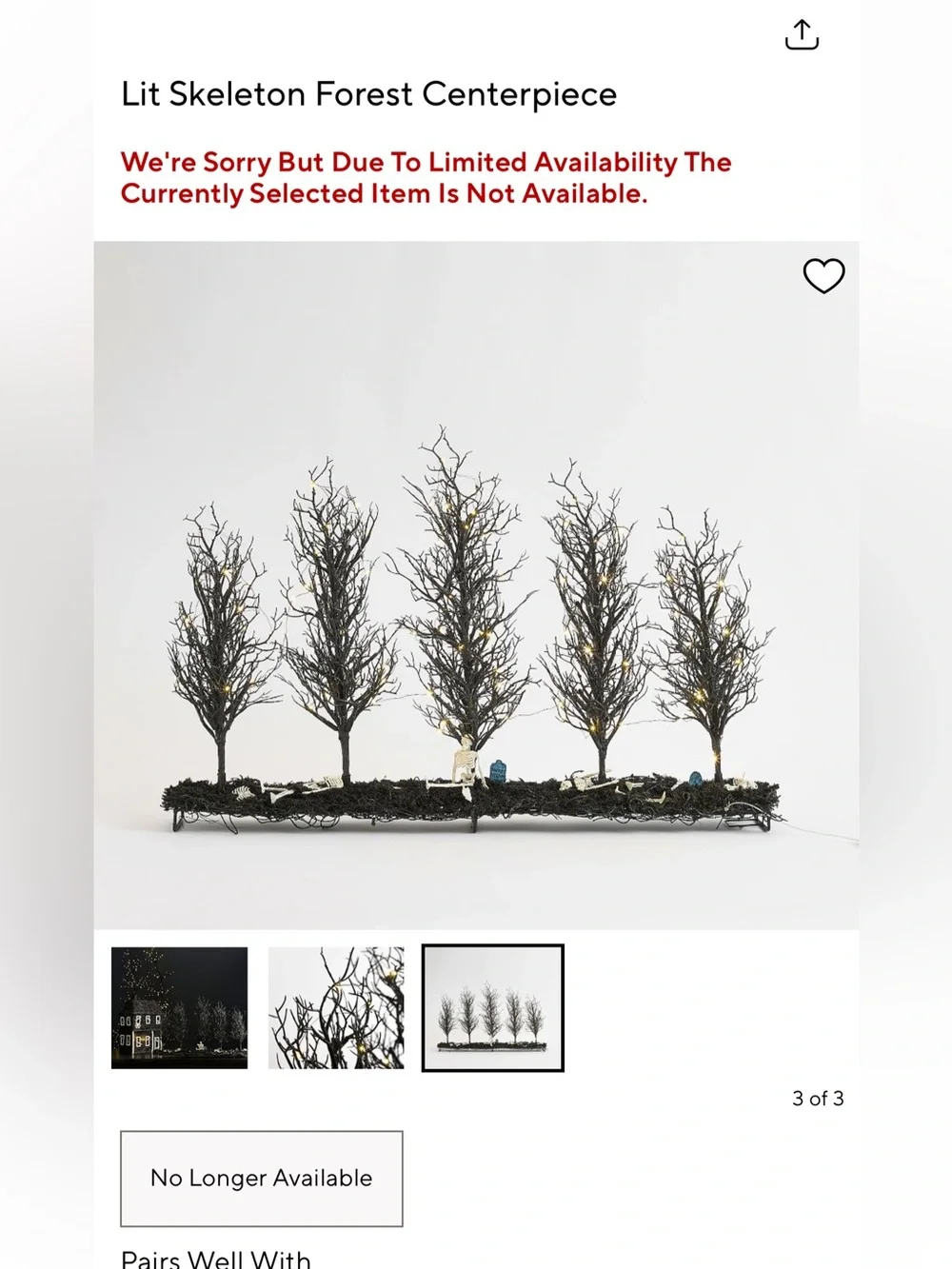 New Pottery Barn Halloween Lit Skeleton Forest Centerpiece Decor, Black Glitter